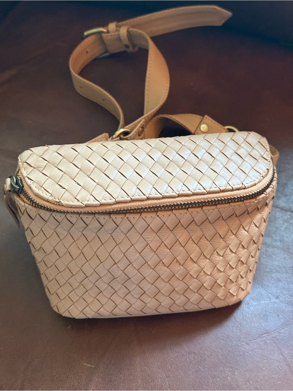 MANDRN Remy Woven Leather Fanny Pack - Cream + Dust Bag (Pristine Inside!)